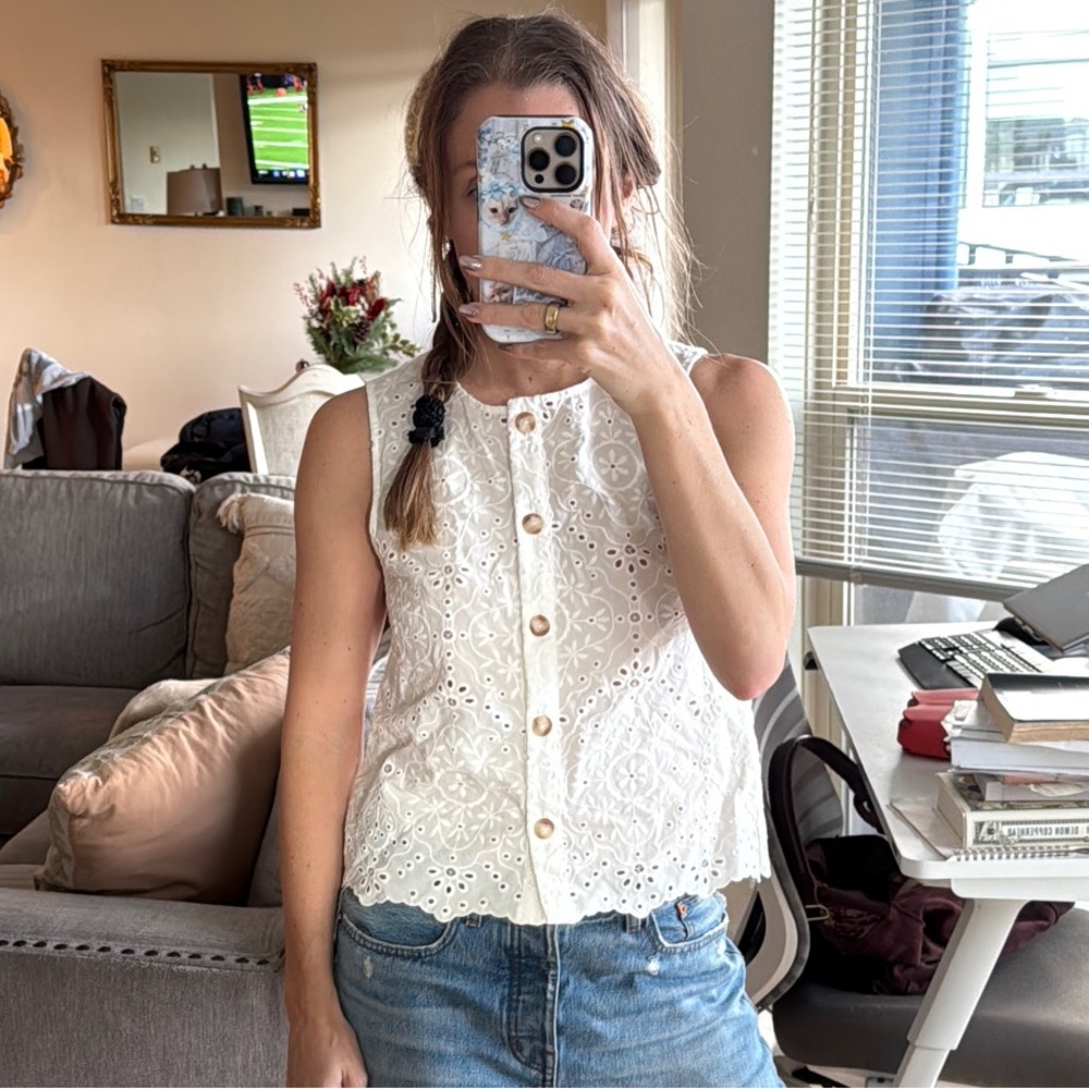 Sezane Rony Blouse in Embroidered White